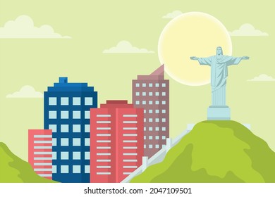 Landschaft und Gebäudeillustration von Rio de Janeiro - berühmtes Wahrzeichen