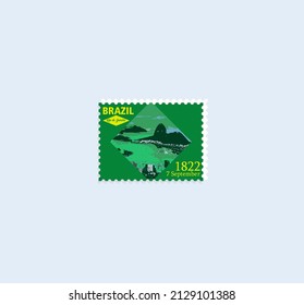  Rio de Janeiro landscape on Postage Stamp on white background. Vector illustration.	
