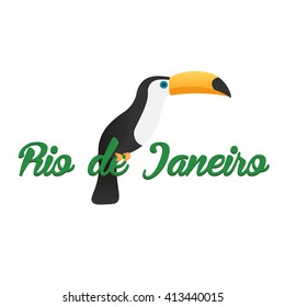 Rio de Janeiro logo. Travel in Brasil. South America. Toucan. Three parrots