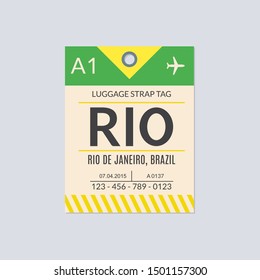 Rio de Janeiro Luggage tag. Airport baggage ticket. Travel label. Vector illustration.  