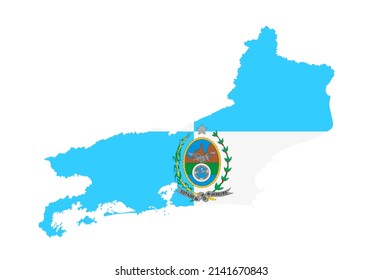 Rio De Janeiro map flag vector silhouette illustration isolated on white background. Brazil state Rio De Janeiro map symbol. South America territory.