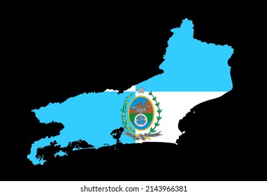 Rio De Janeiro map flag vector silhouette illustration isolated on black background. Brazil state Rio De Janeiro map symbol. South America territory.