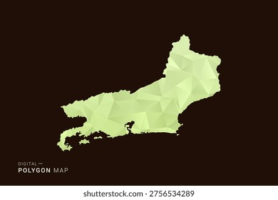 Rio de Janeiro Map - Low poly polygon map in soft light green gradient on dark brown background, modern minimal geometric style, clean abstract vector illustration design.