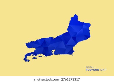 Rio de Janeiro Map - Low poly polygon map in deep blue gradient on soft beige background, modern minimal geometric design, clean abstract vector illustration with faceted triangulated style.