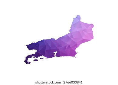 Rio de Janeiro Map - Polygon Style Vector Illustration in Blue and Purple Gradient, Low Poly Geometric Design, Isolated on White Background, Ideal for Infographics and Learning Materials.