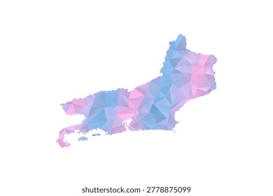 Rio de Janeiro Map - Polygon Style Vector Illustration in Pastel Blue and Pink Gradient, Low Poly Geometric Design, Isolated on White Background for Infographics and Education.