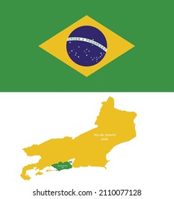 Rio de Janeiro map state and city with Brazil flag vector