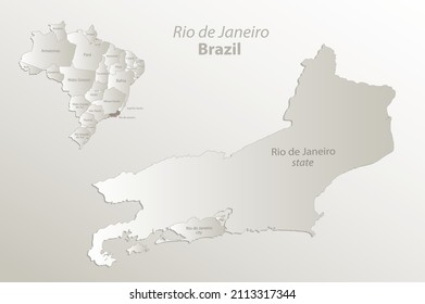 Rio de Janeiro map state and city, Brazil with regions states and names, card paper 3D natural vector