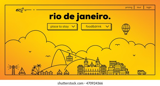 Rio de Janeiro Modern Web Banner Design with Vector Linear Skyline