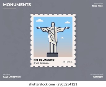 Rio de Janeiro Monument Postage stamp ticket design with information-vector illustration design