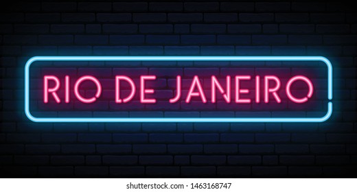 Rio De Janeiro neon sign. Bright light signboard. Vector banner.