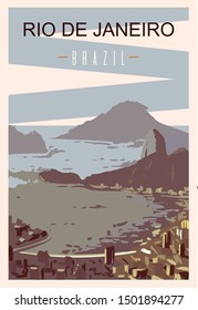 Rio de Janeiro retro poster, travel illustration. States of Brazil greeting card. 