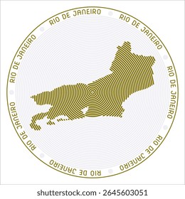 Projeto do logotipo redondo do Rio de Janeiro. Forma de estado de anéis. Texto carioca por todo o estado. Ilustração de vetor.