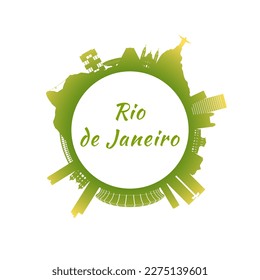 Rio de Janeiro skyline with colorful buildings. Circular style. Stock vector illustration.