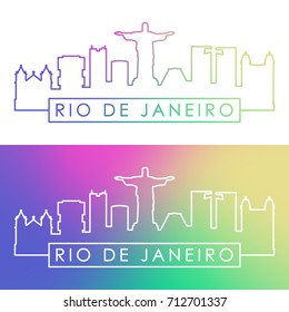 Rio De Janeiro skyline. Colorful linear style. Editable vector file.