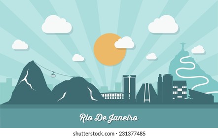 Rio De Janeiro skyline - flat design - vector illustration