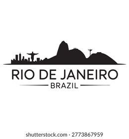Rio De Janeiro skyline horizontal banner. Rio De Janeiro, Brazil. Vector template for your design. Vector black silhouette. with white background
