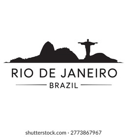 Rio De Janeiro skyline horizontal banner. Rio De Janeiro, Brazil. Vector template for your design. Vector black silhouette. with white background
