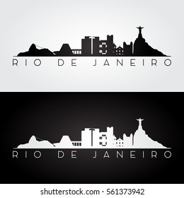 Skyline und Wahrzeichen von Rio de Janeiro, Silhouette, Schwarz-Weiß-Design, Vektorgrafik.