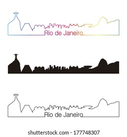 Rio de Janeiro skyline linear style with rainbow in editable vector file