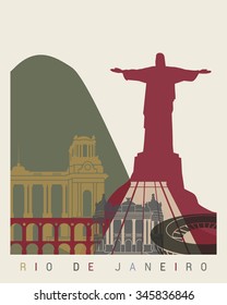 Rio de Janeiro skyline poster in editable vector file