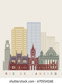 Rio de Janeiro skyline poster in editable vector file