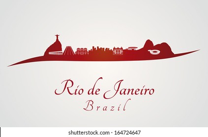 El horizonte de Río de Janeiro en el fondo rojo y gris en un archivo vectorial editable