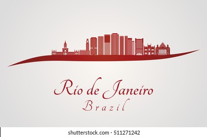 Rio de Janeiro  skyline in red and gray background in editable vector file