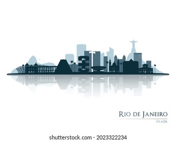 Silueta del horizonte de Río de Janeiro con reflexión. Paisaje Río de Janeiro, Brasil. Ilustración vectorial.