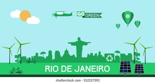 Rio De Janeiro skyline silhouette flat design vector, green city concept