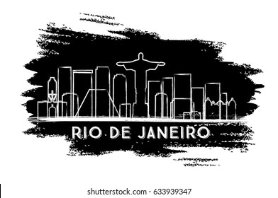 Rio de Janeiro Skyline Silhouette. Hand Drawn Sketch. Business Travel and Tourism Concept with Historic Architecture. Image for Presentation Banner Placard and Web Site. Vector Illustration.