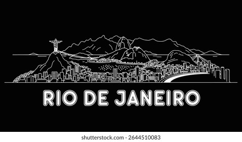 Rio de Janeiro Skyline Vetor arte Contorno.