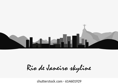 Rio de Janeiro skyline vector silhouette. Black and white cityscape.