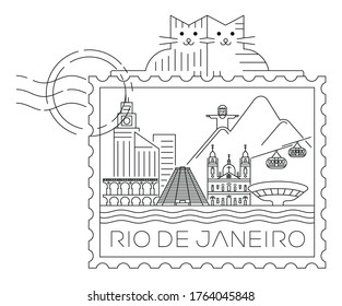 Rio de Janeiro stamp minimal linear vector illustration and typography design, Brazil