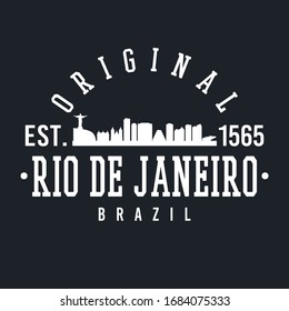 Rio de Janeiro, State of Rio de Janeiro, Brazil Skyline Original. A Logotype Sports College and University Style. Illustration Design.