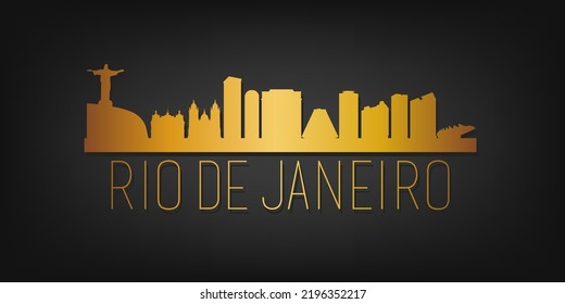 Rio de Janeiro, State of Rio de Janeiro, Brazil Gold Skyline City Silhouette Vector. Golden Design Luxury Style Icon Symbols. Travel and Tourism Famous Buildings.