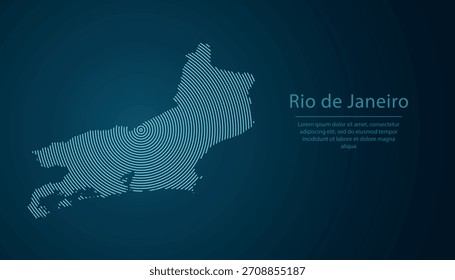 Rio de Janeiro, state of Brazil. Map filled with concentric circles on dark gradient background