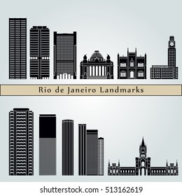 Rio de Janeiro V2  landmarks and monuments isolated on blue background in editable vector file