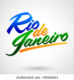 Rio de Janeiro vector lettering design with brazilian flag colors