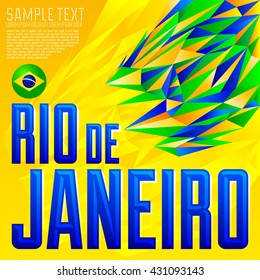 Rio de Janeiro vector lettering design with Brazilian flag colors background and  brazil icon