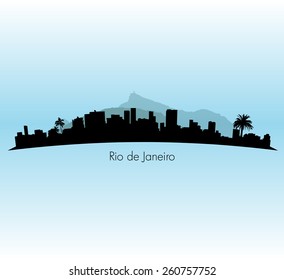 Rio de Janeiro vector Skyline illustration with palm trees 