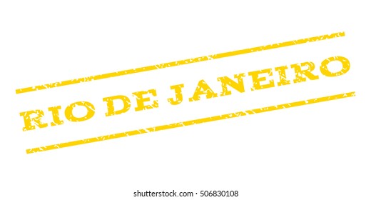 Rio De Janeiro watermark stamp. Text tag between parallel lines with grunge design style. Rubber seal stamp with scratched texture. Vector yellow color ink imprint on a white background.