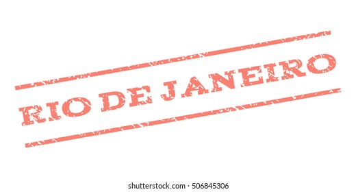 Rio De Janeiro watermark stamp. Text tag between parallel lines with grunge design style. Rubber seal stamp with unclean texture. Vector salmon color ink imprint on a white background.