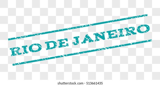 Rio De Janeiro watermark stamp. Text caption between parallel lines with grunge design style. Rubber seal stamp with dirty texture. Vector cyan color ink imprint on a chess transparent background.