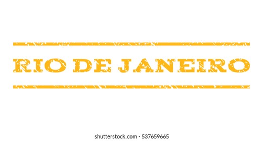 Rio De Janeiro watermark stamp. Text caption between horizontal parallel lines with grunge design style. Rubber seal stamp with unclean texture. Vector yellow color ink imprint on a white background.