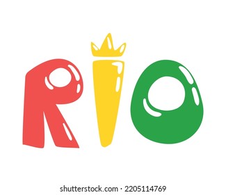 Rio de janeiro word background with colorful bright letters flat vector illustration