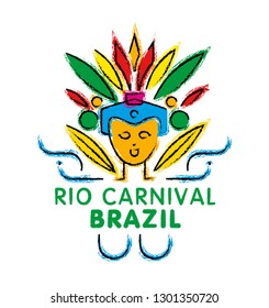 Rio de Janerio, Rio carnival, Brazil linear landmarks vector illustration and typography design 