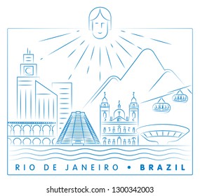 Rio de Janerio skyline, Brazil vector illustration and typography design 