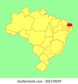 Rio Grande Do Norte, Brazil, vector map isolated on Brazil map. Editable vector map of Brazil. 