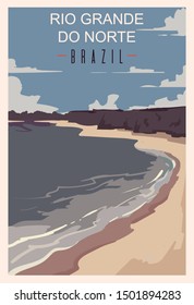 Rio Grande Do Norte retro poster, travel illustration. States of Brazil greeting card. 